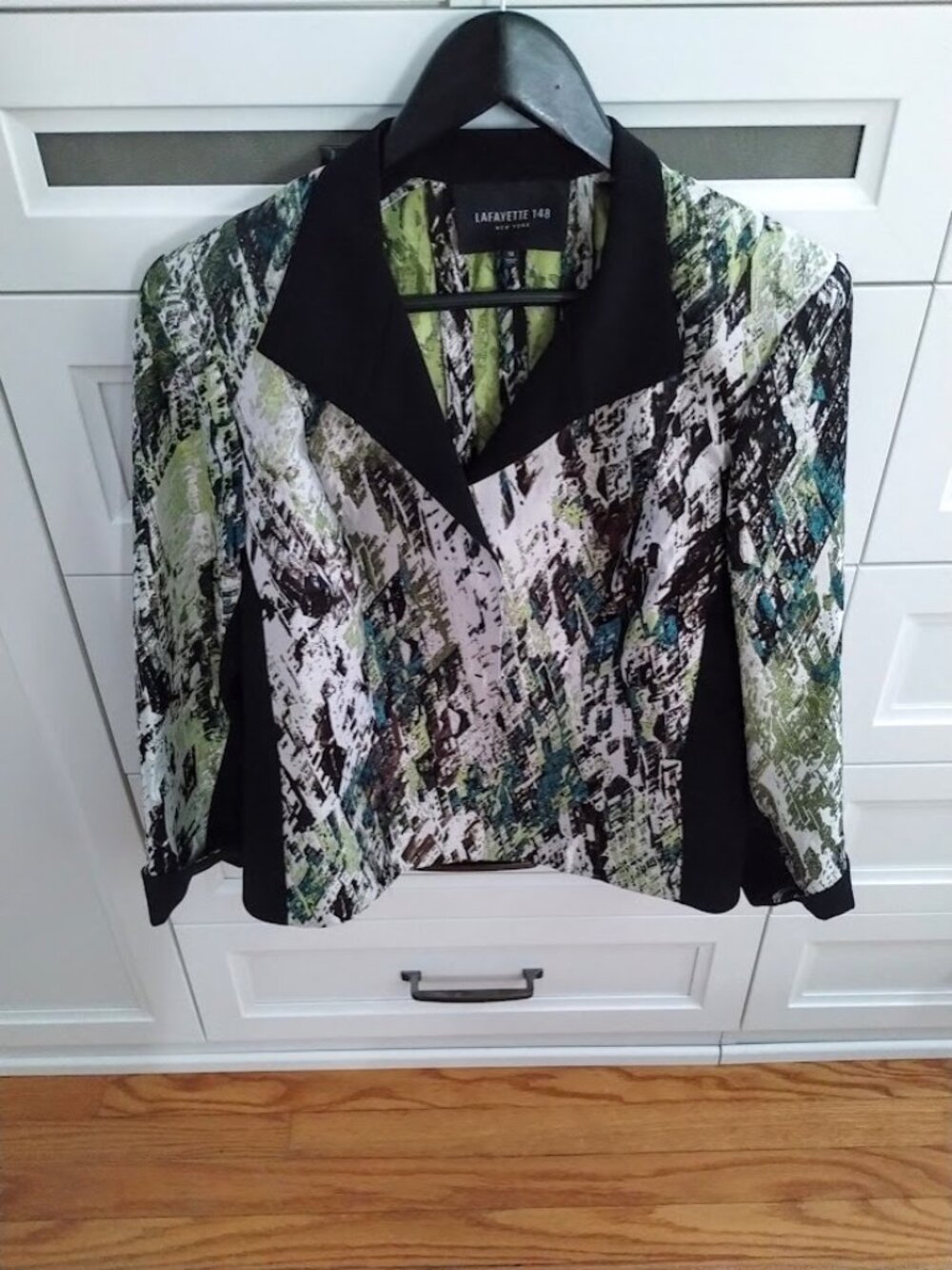 Lafayette 148 New York Green/Black/White Blazer Jacket Snap Closures Size 12